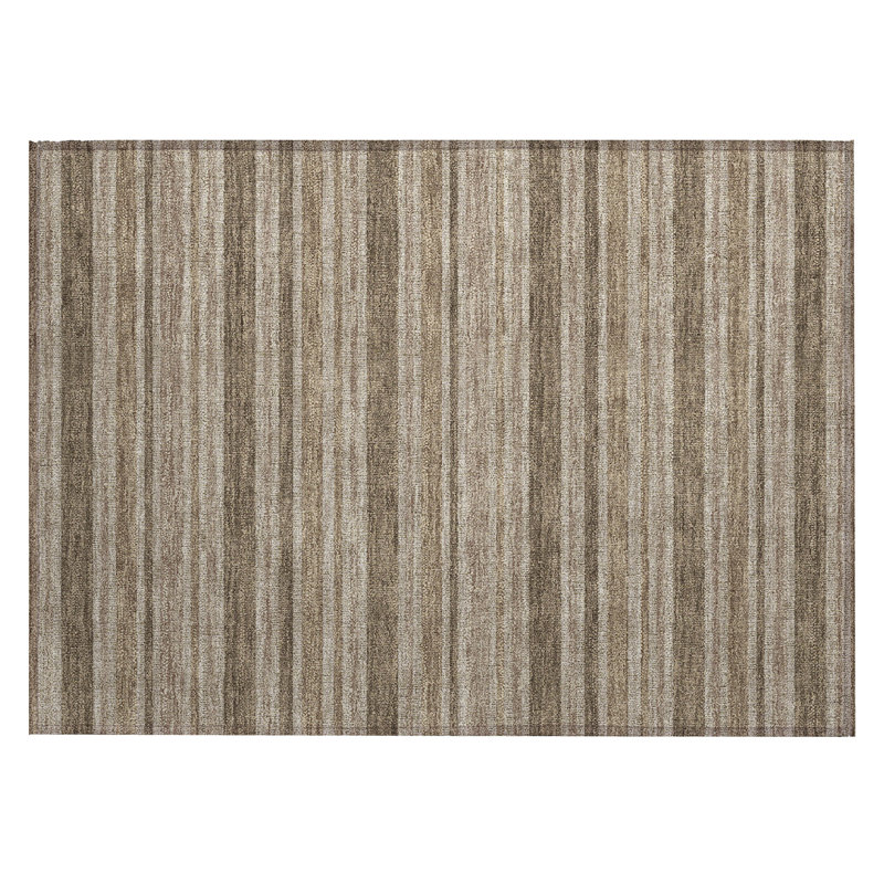 2' X 3' Taupe Striped Washable Indoor Outdoor Area Rug