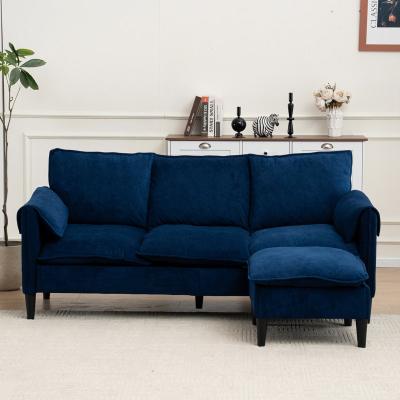 Canapé de 78,74 po en forme de L avec pédale de rangement, convenant au salon, appartement, bureau, petit espace, Bleu