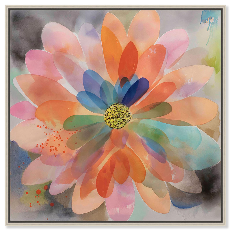 "Prismatic Dahlia I", impression sur toile par Art Remedy, cadre argenté, 16 x 16, H 17 po x l 17 po, Cadre argenté