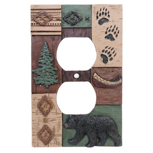 Polyresin Patchwork Bear Territory  Woodland 1-Gang Duplex Power Outlet Wall Plate / Switch Cover (Set of 2)