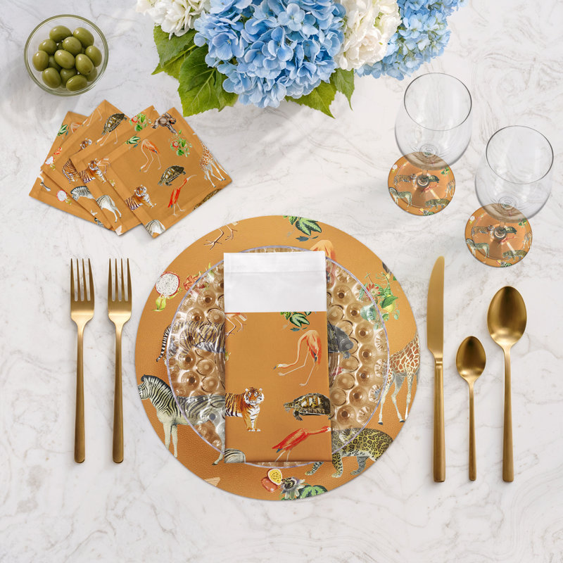 Sous-verres ronds en cuir tangerine Exotix, Tangerine