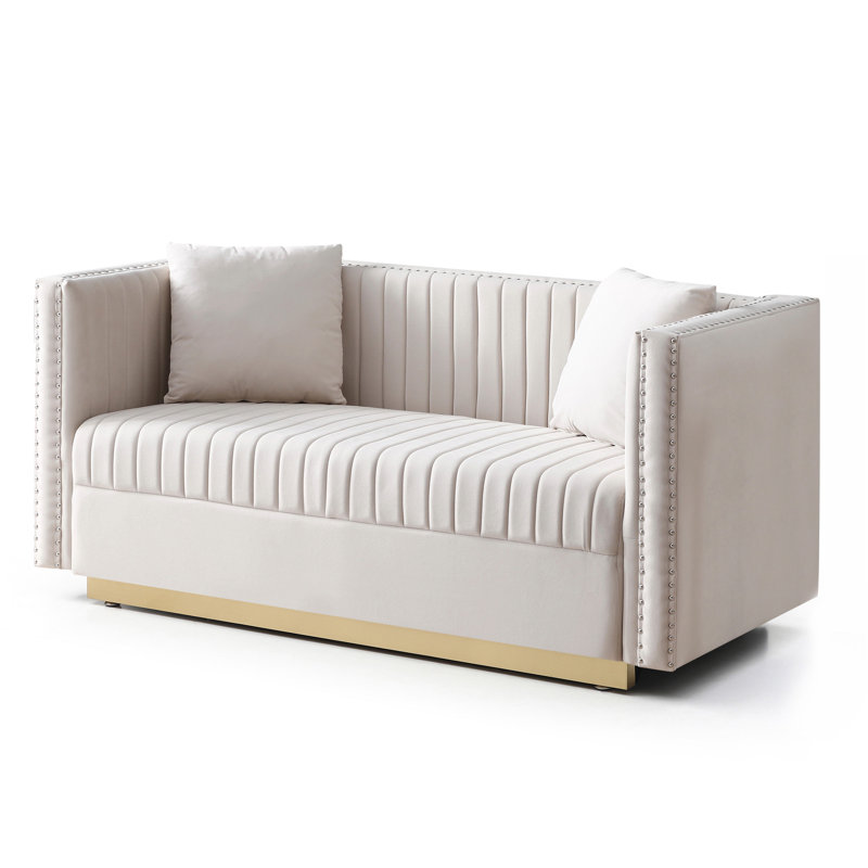 Canapé 2 places en velours capitonné Contemporary, Beige