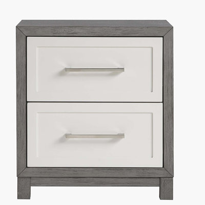 Two Drawers Nightstand Ivory and Gray Finish Bedroom Furniture 1pc