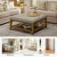 Repose-pieds cocktail carré en bois massif l 32 po avec tablette de rangement en lin-414907689-414907691