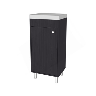 Ensemble de meuble-lavabo de salle de bain, 1 porte, 2 tablettes de rangement, finition wengé