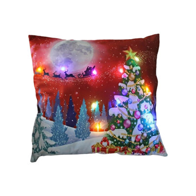 Oreillers de Noël à DEL Cadeaux des Fêtes Oreillers à DEL qui peuvent s'allumer ou rester allumé Deux modes de changement de mode Imprimé Canapé Coussins Coussins d'oreiller