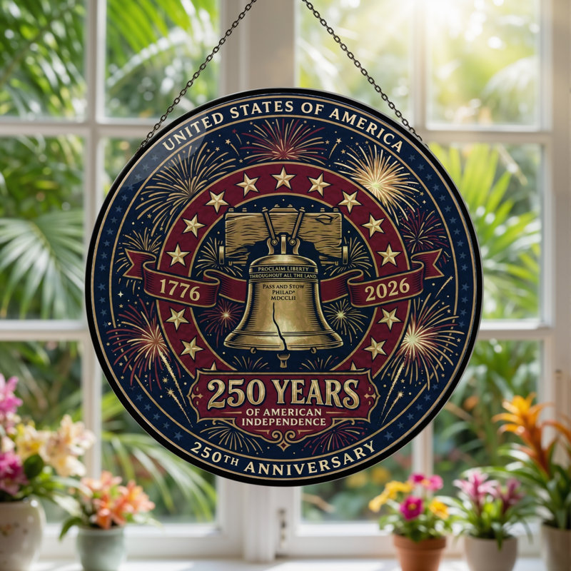Panneau de fenêtre en verre pour décoration intérieure Fireworks Stars USA 250th Anniversary - 7,8H, H 7,8 po