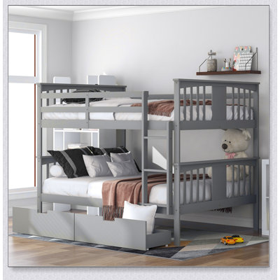 Full Over Full Bunk Bed With Drawers And Ladder For Bedroom, Guest Room Furniture
