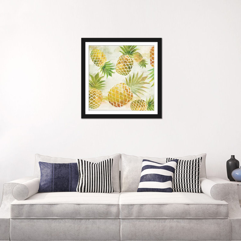 « ananas danse i », impression sur toile, H 16 po x l 16 po x P 1 po, Papier avec cadre noir, Blanc