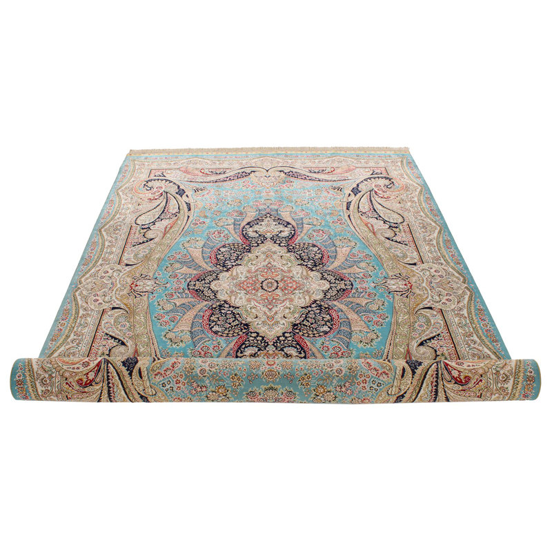 Tapis turc bleu et ivoire 5 x 8
