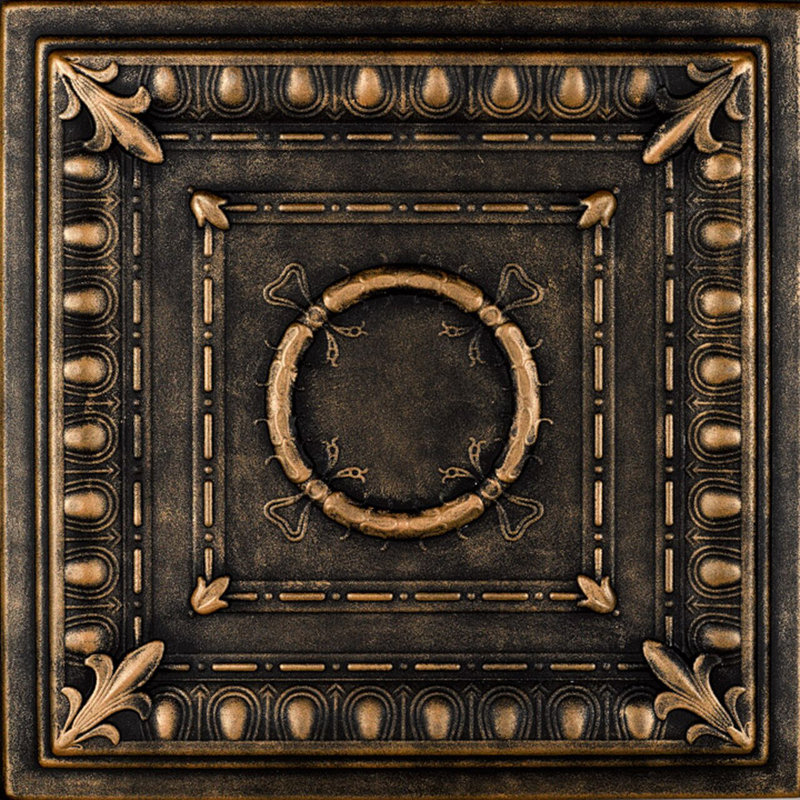 Tuile de plafond en polystyrène à collage romane 1,6 pi x 1,6 pi Romanesque Wreath, Or noir