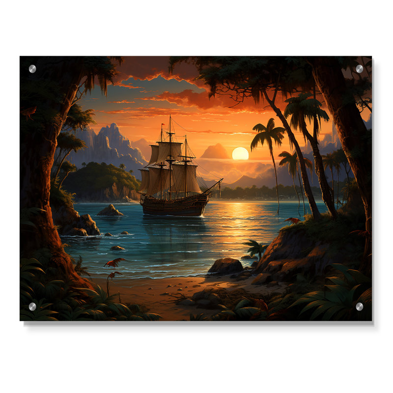 Bateau pirate, îles perdues - Art mural acrylique pirate, H 30 po x l 40 po