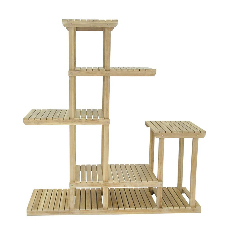 Fleur de 67 pouces, support pour plante, tablette à plusieurs niveaux, bois de teck naturel