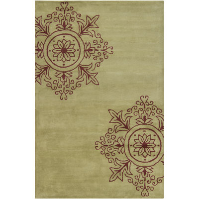 Ailey Authentic Hand-Tufted Handmade Burgundy Red & Muted Green Transitional Abstract Painterly Floral Wool Area Rug