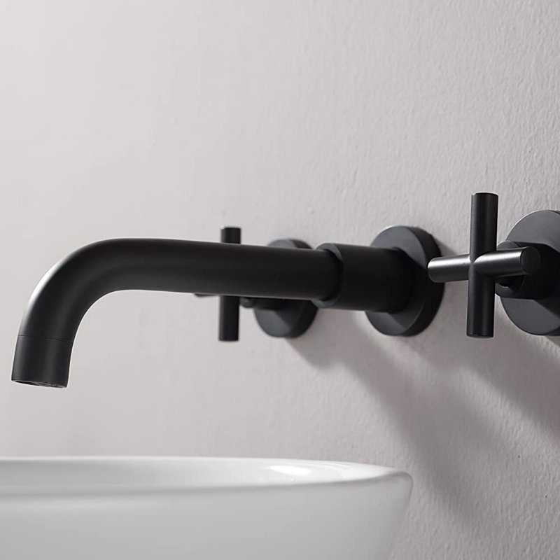 Single Handle Wall Mounted Brass Bathroom Faucet, Matte Black