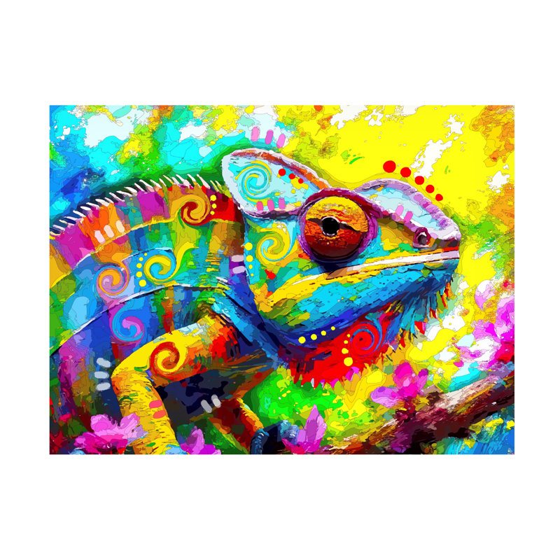 Œuvre sur toile, Dean, Russo, le caméléon Karma, H 14 po x l 19 po