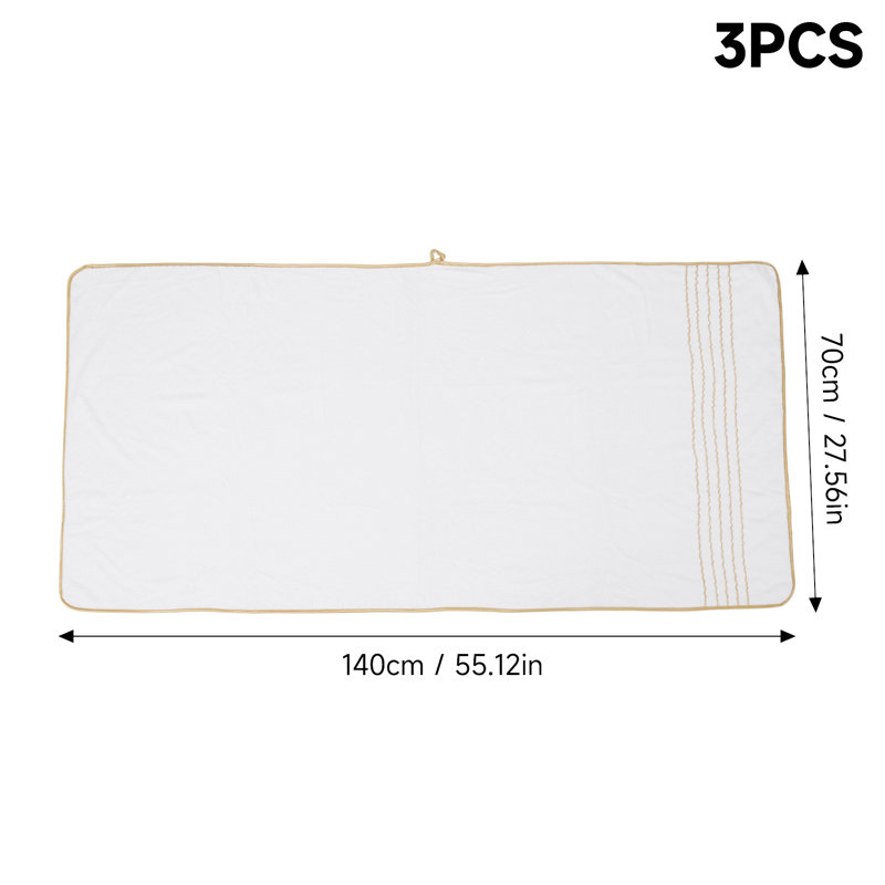 3-Pack Polyester Bath Towels with Gold Lines
