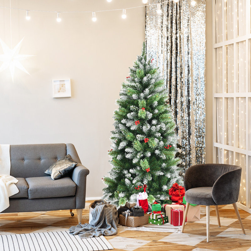 Arbre de Noël élancé vert et baies, 5'