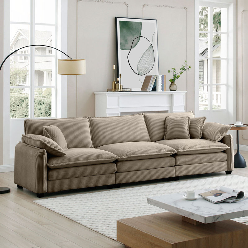 Canapé modulaire 3 places avec coussins Gannon, Tanné