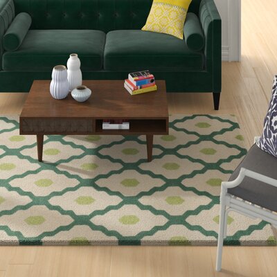 Carolene Geometric Hand-Tufted Wool Ivory/Teal Area Rug -  Winston Porter, 4E6AAB82C402430AB9DF556A6DC25356