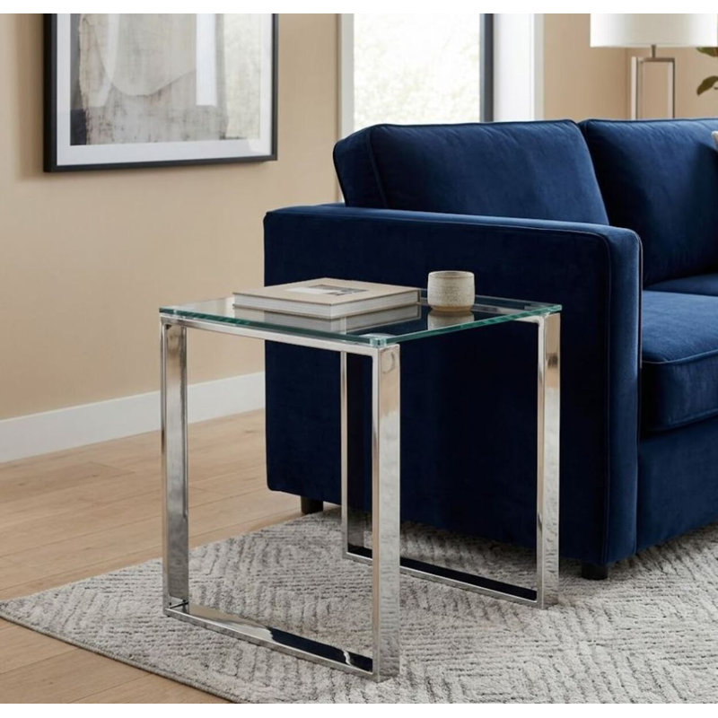 Yomo 20" Solid Wood Side Table – Modern Entryway Accent Table with Sleek Design, Silver