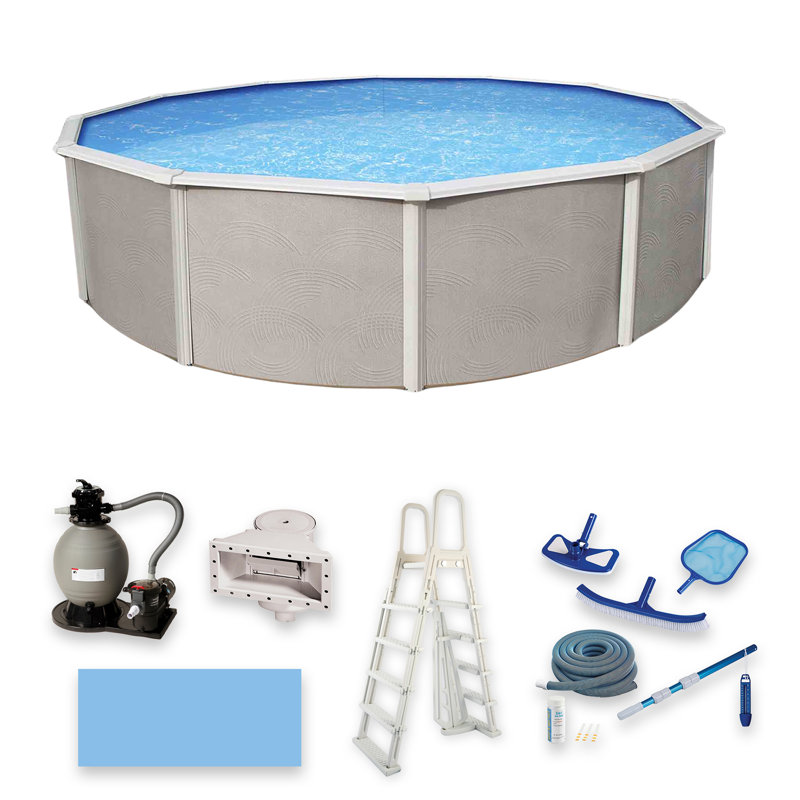 Blue Wave Belize 27-Feet Round 52-Inch Deep 6-Inch Top Rail Metal Wall Swimming Pool Package, 27' L x 27' W x 52" H 