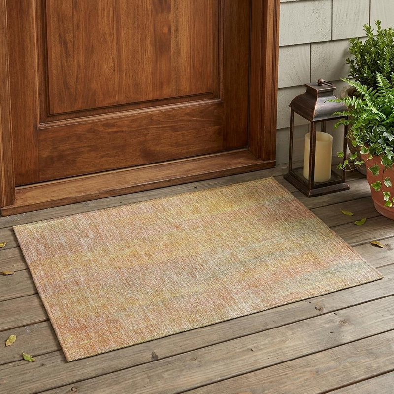 Tapis extérieur lavable antidérapant à rayures jaunes et oranges 2 pi x 3 pi
