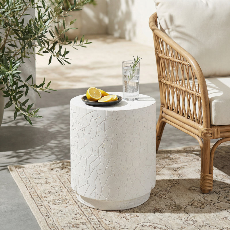 Table d'appoint cylindrique en béton terrazzo pour usage extérieur et intérieur