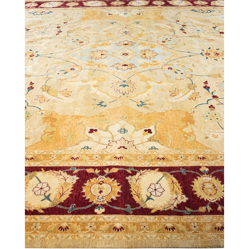 Tapis unique noué à la main Keenan - doré, 9 pi 2 po x 12 pi 1 po