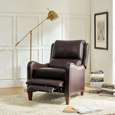 Fauteuil inclinable manuel en cuir véritable avec pattes en bois massif Beecher Traditional