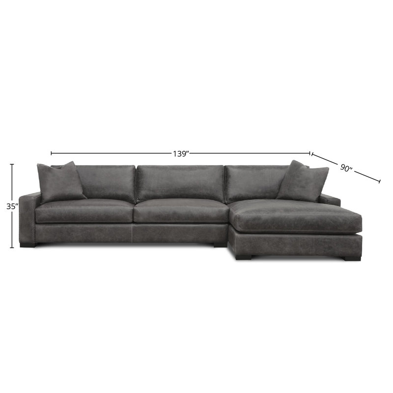 Urban Cowboy Chaise Sectional, Right Hand Facing, Graphite Coyote Genuine Leather