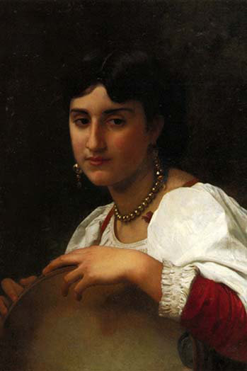 «Italian Girl with A Tambourine», impression, H 66 po x l 44 po x P 1,5 po