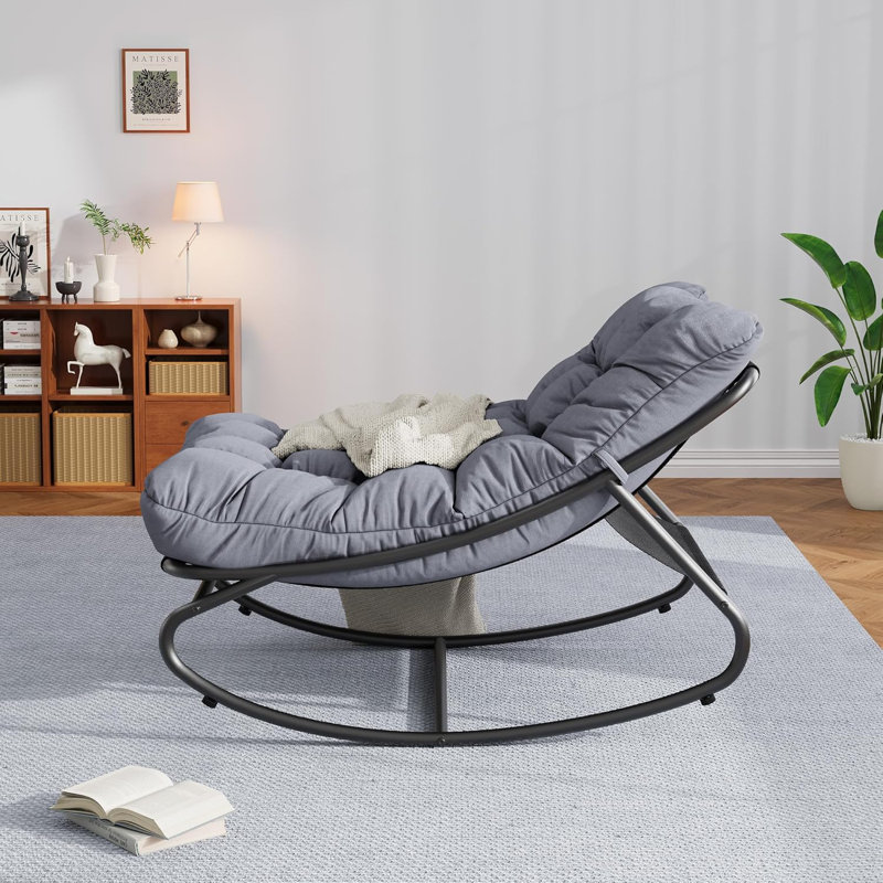 2-Piece Papasan Rocking Chairs with Cushions, Metal Frame, Indoor/Outdoor