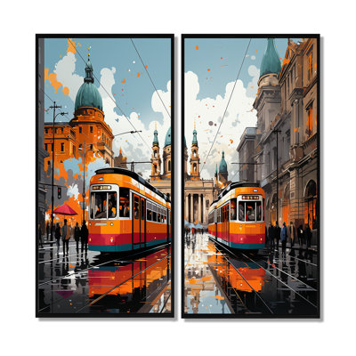 «City Vienna Train Popart I», ensemble d'art mural traditionnel multicolore de 2
