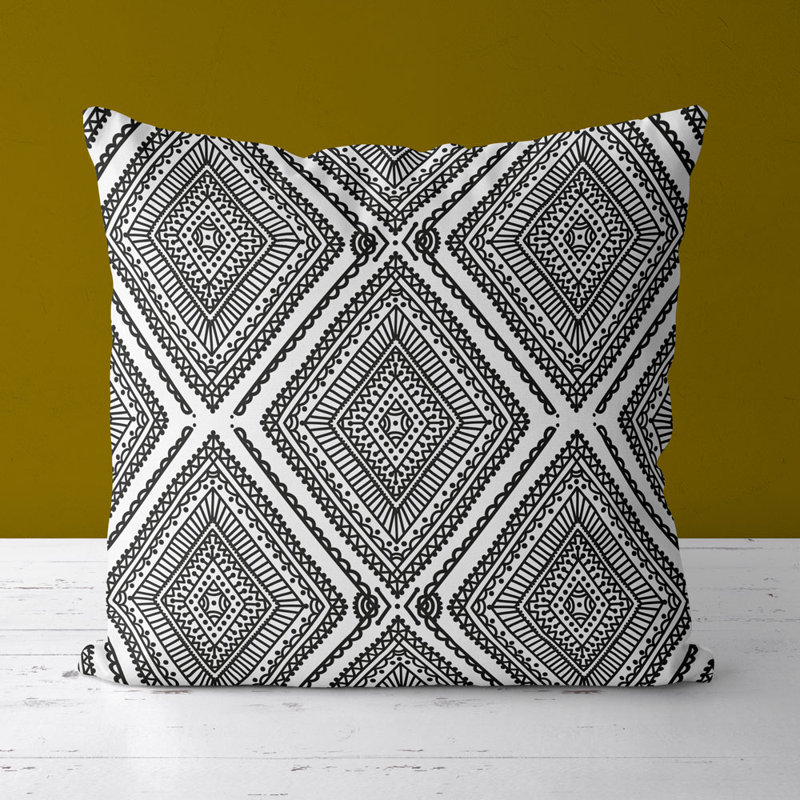 Housse et insert de coussin carré Hindi, Blanc / Noir