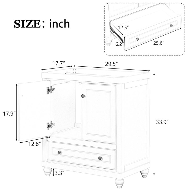 White 30" Freestanding Bathroom Vanity with Drawer and Doors
