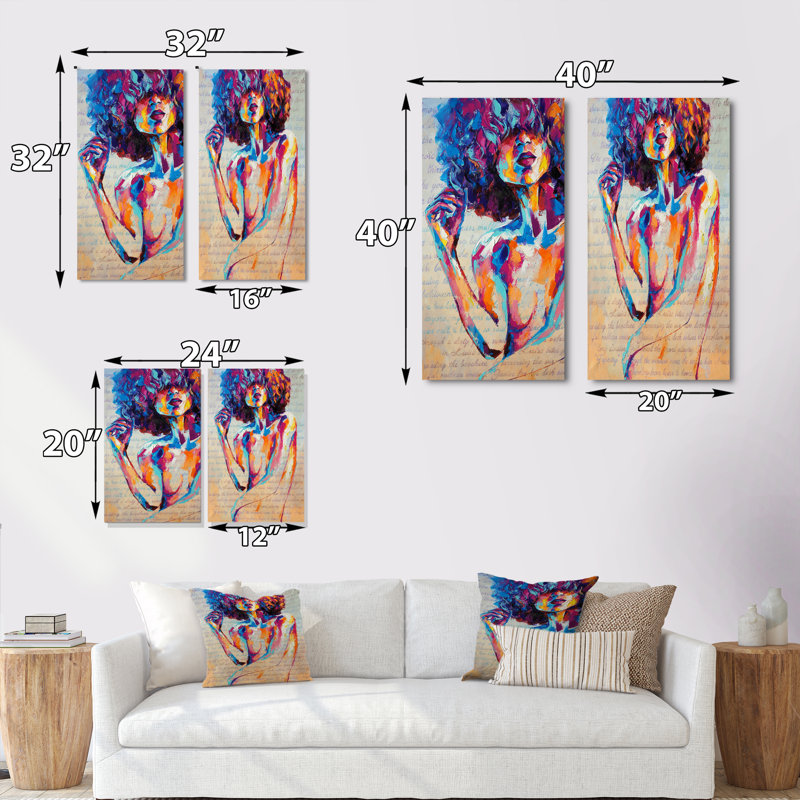«Colorful Paint Stroke Woman Portrait III», ensemble de 2 peintures sur toiles, H 32 po x l 32 po x P 1 po, Toile tendue