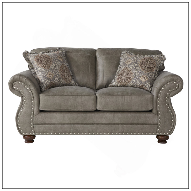 Causeuse avec têtes de clou bronze antique en jetson gingembre, rembourrée pour plus de confort et de style, Gris