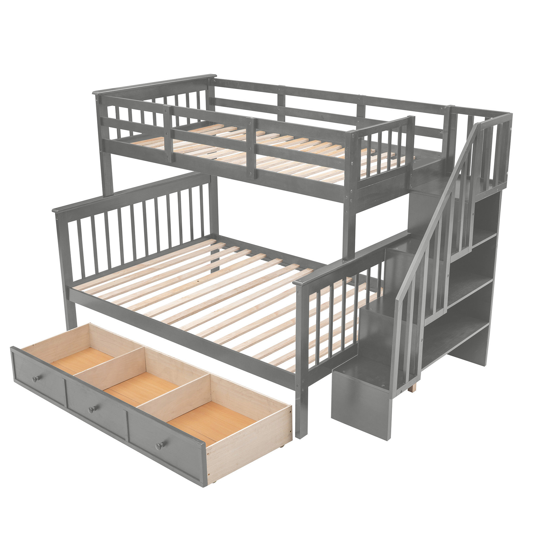 Latitude Run® Stairway Twinfull Bunk Bed With Drawer In Grey. Safe And ...