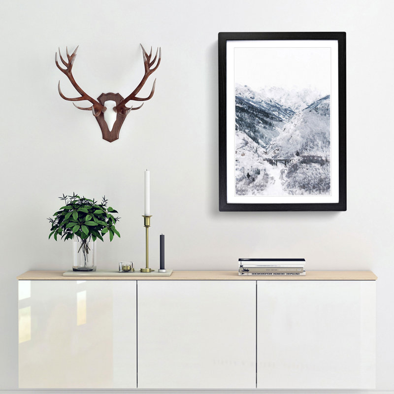 Wintertime at Denali National Park Alaska - Picture Frame Painting Print, 36cm H x 27cm W x 2cm D, Black Framed