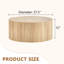 Une table basse cylindrique simple de couleur bois seulement la table, sans chaises.
