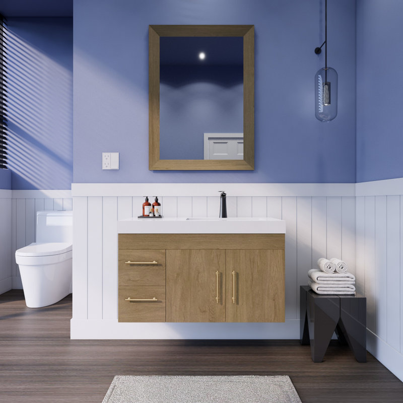 Lussi 41.73228 " W Wall Mounted Single Vanity Bathroom Vanity With Acrylic Top, White Oak