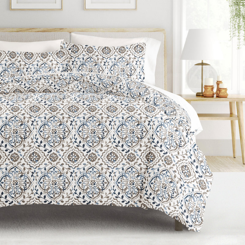 Patterned Ultra Soft 3 Piece Duvet Cover Set - Serenity, Taupe Damask, King Duvet Cover + 2 King Shams 