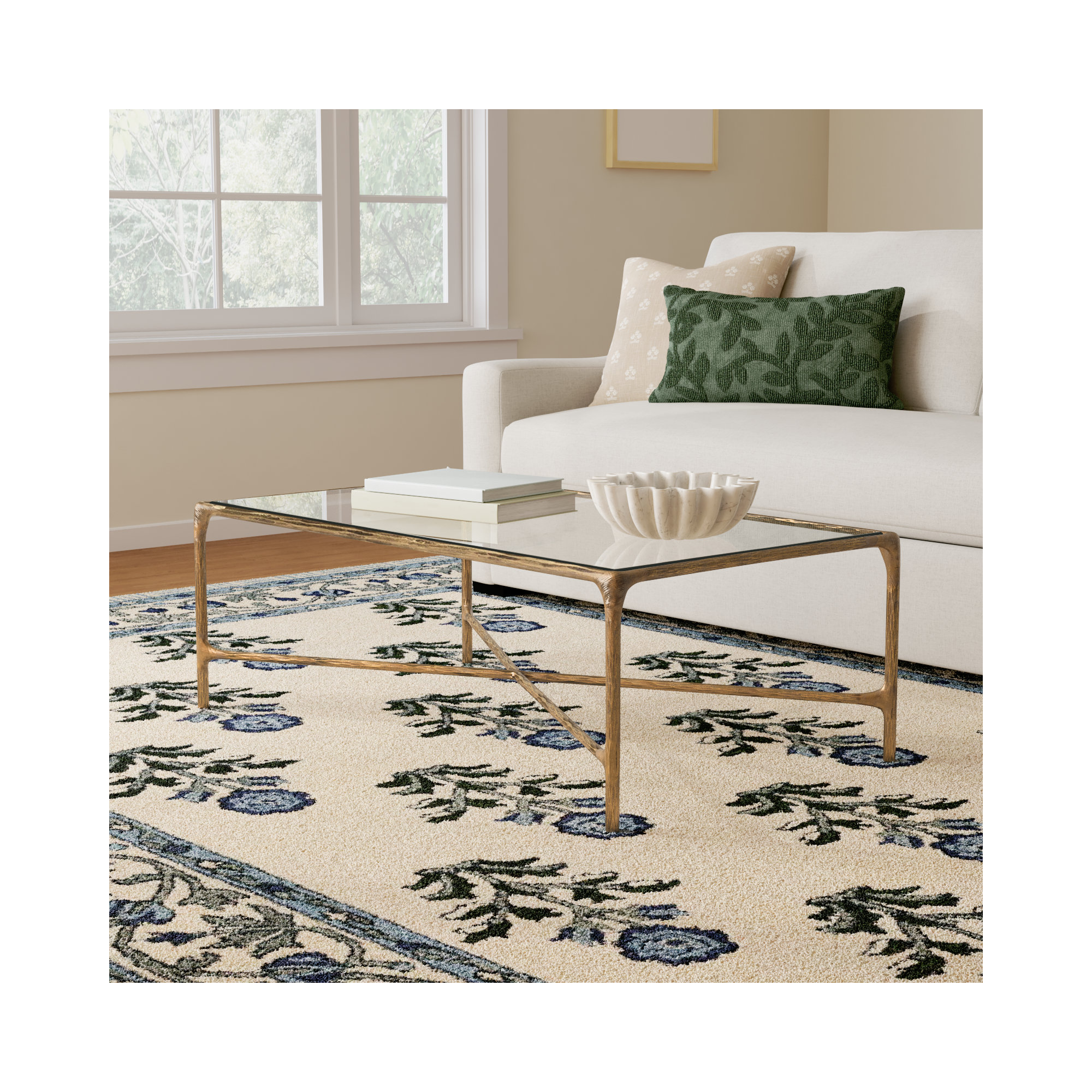 Evelynn Single Coffee Table, Clear, Brass
