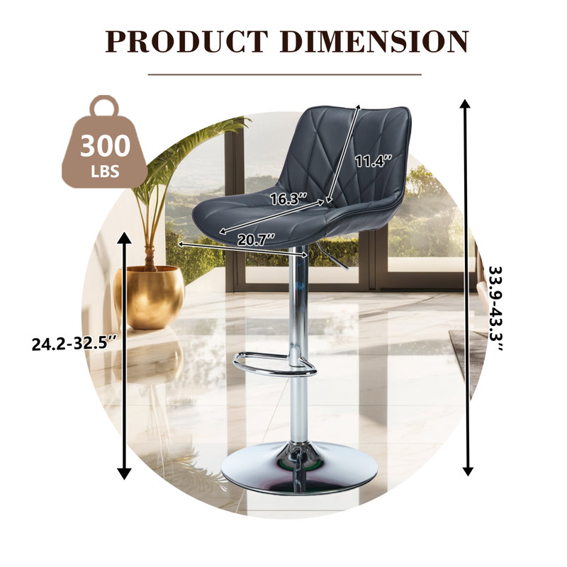 Modern Adjustable Swivel Counter Height Bar Stools(Set of 8), Black