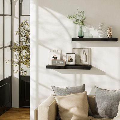 Floating Wall Shelf Set - Modern Minimalist Decor Shelf For Bathroom, Kitchen, Living Room & Bedroom - Sturdy MDF Construction With Concealed Support - Easy Installation & Space-Saving Storage Solution