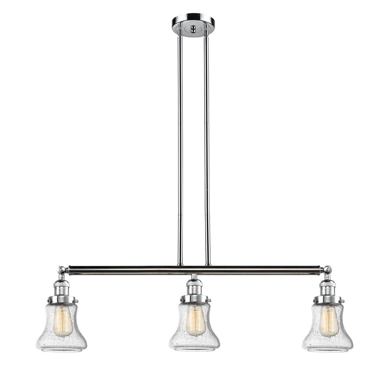 3 - Light Kitchen Island Linear Pendant, Polished Chrome, Seedy, LED