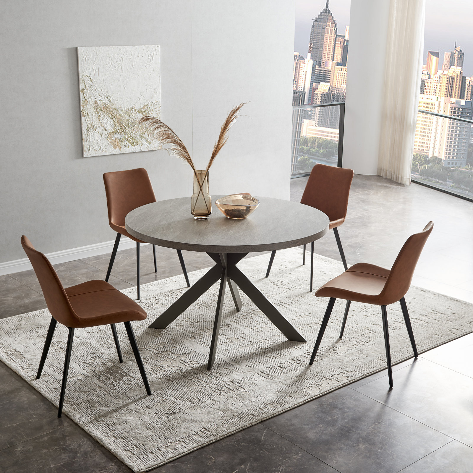 Wrought Studio™ 49'' Round Dining Table Set, Mid Century Modern Round ...