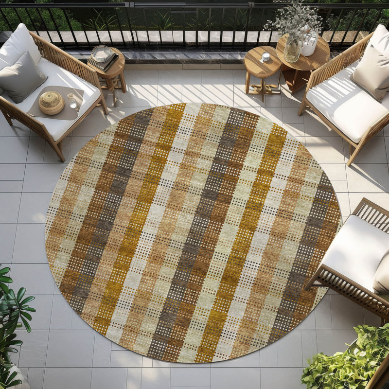 Addison Wheat Round 8 ft Non-slip Washable Synthetic Rug