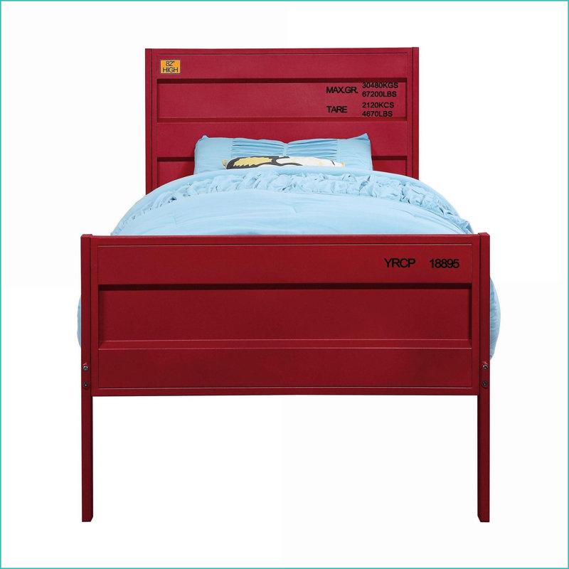 Base de lit plateforme simple en métal rouge - Contenant de style industriel pour chambre à coucher, Lit simple, Rouge